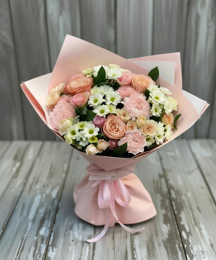 Букет цветов из: Гвоздики, Розы и Хризантемы в Кокуй