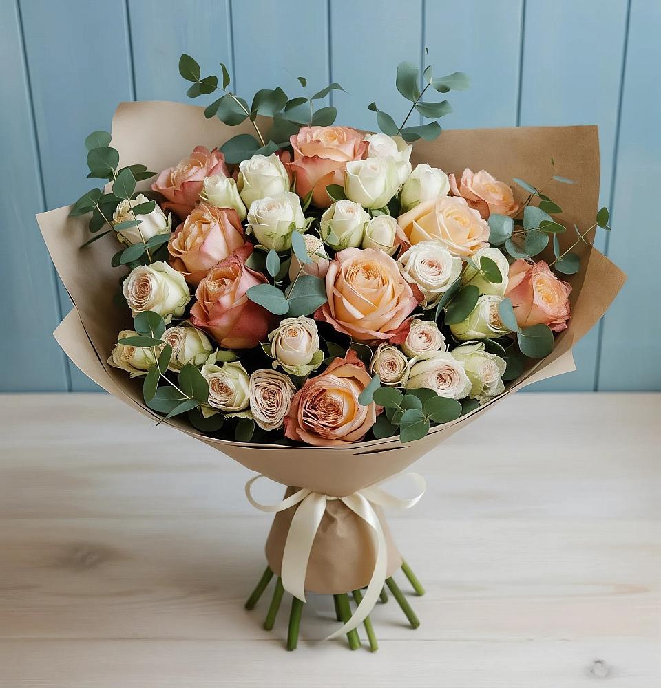 Букет цветов из: Альстромерии и Розы в Кокуй