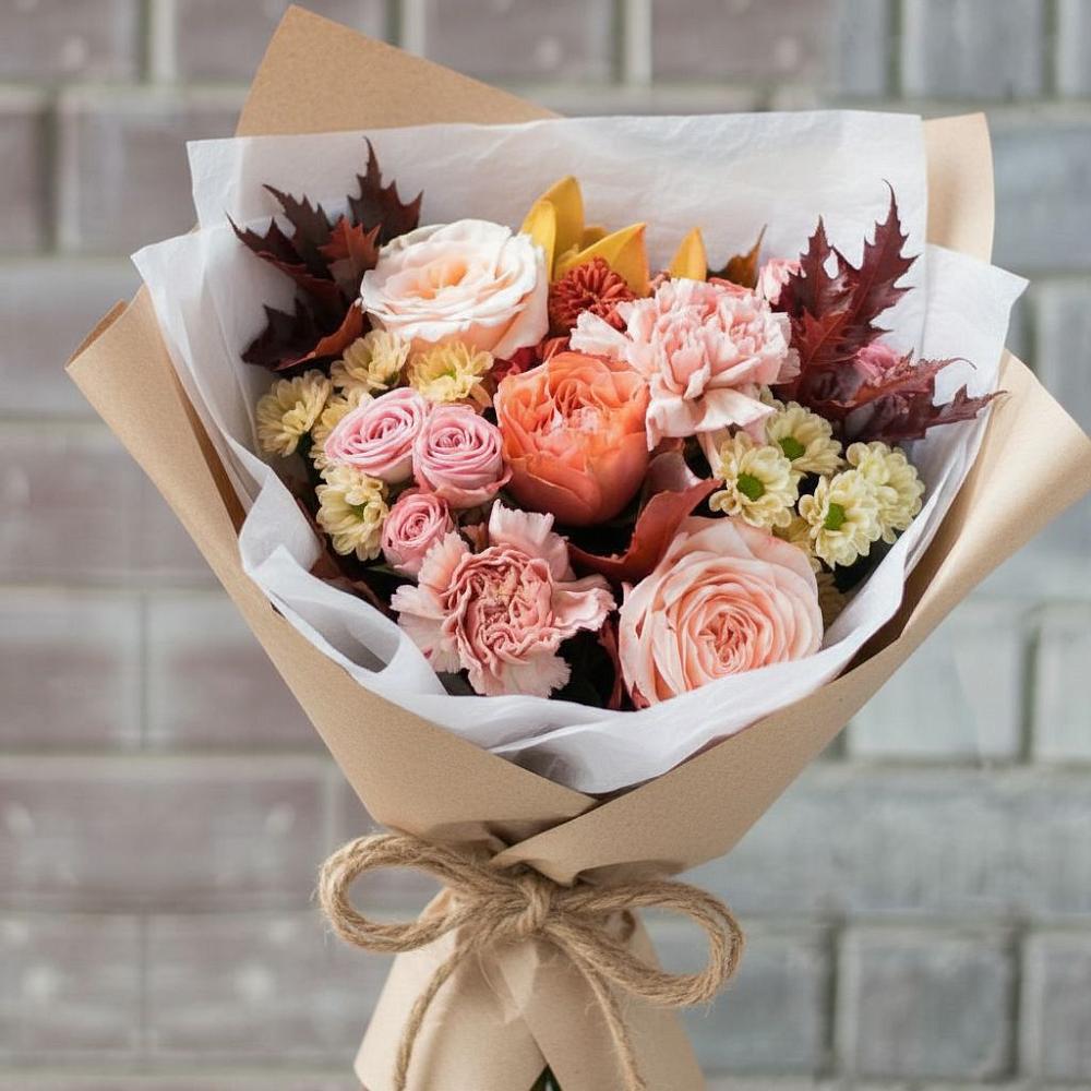 Букет цветов из: Гвоздики, Хризантемы и Розы в Кокуй