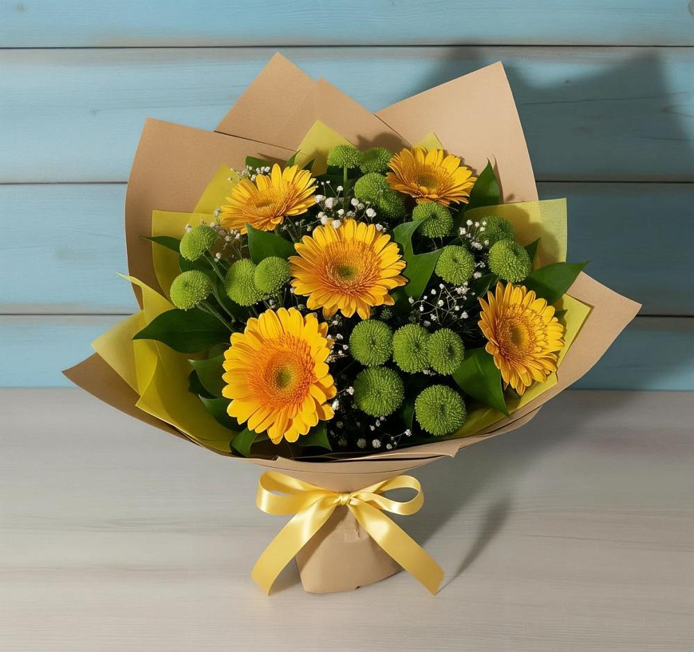 Букет цветов из: Герберы и Хризантемы в Кокуй