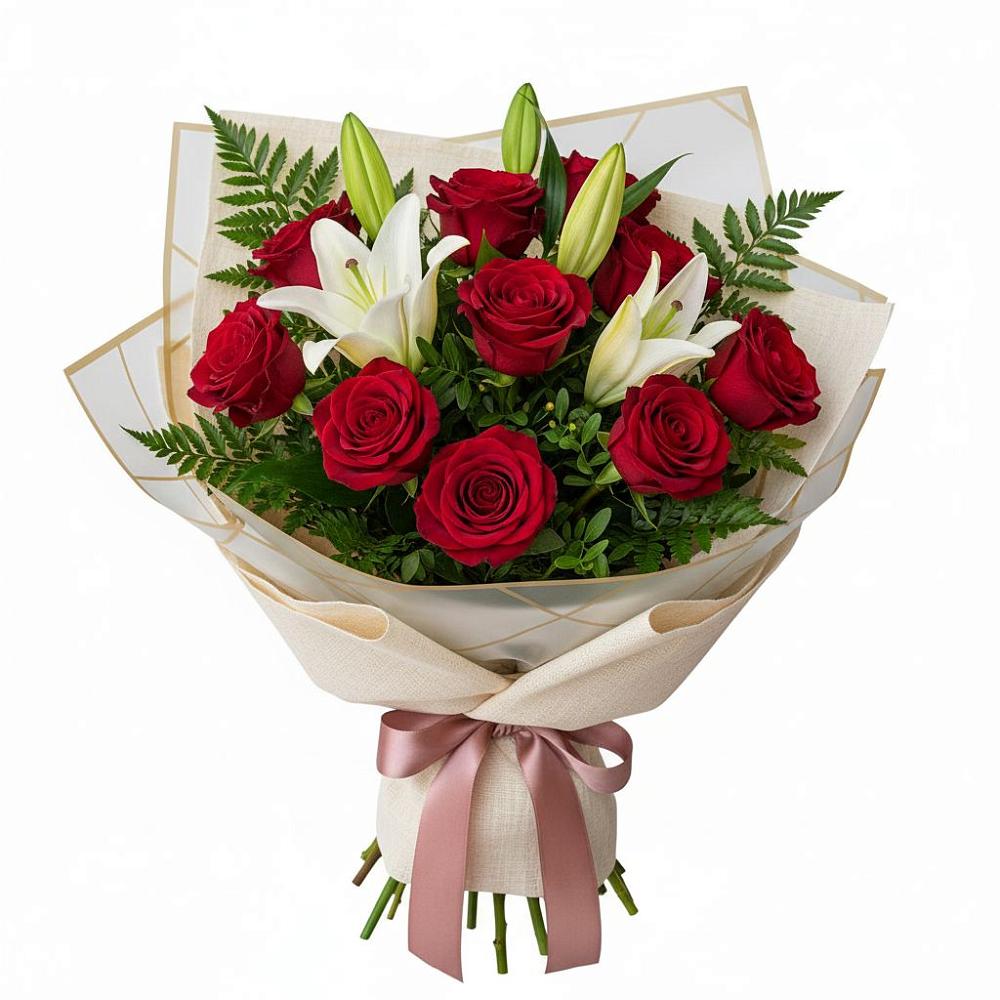 Букет цветов из: Лилии и Розы в Кокуй