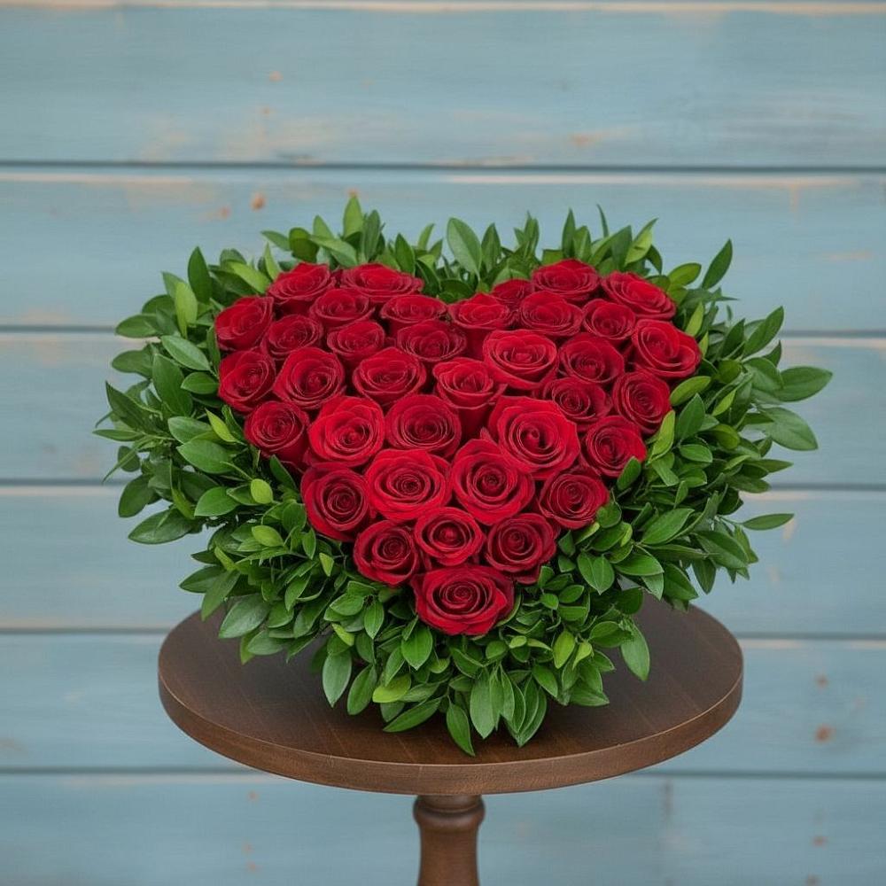 Цветочная композиция из Розы в виде сердца в Кокуй