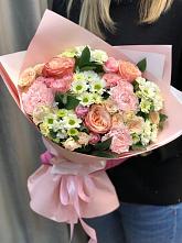 Букет нежные объятья в Кокуй Букет цветов из: Гвоздики, Розы и Хризантемы в Кокуй