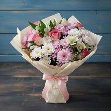 Букет цветов из:  Хризантемы, Альстромерии и Розы в Кокуй