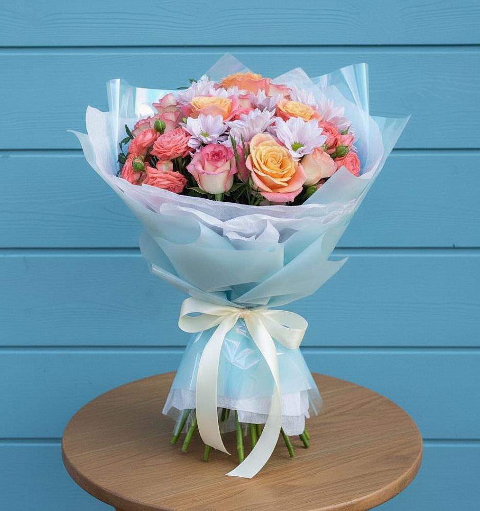 Букет цветов из: Хризантемы и Розы в Кокуй