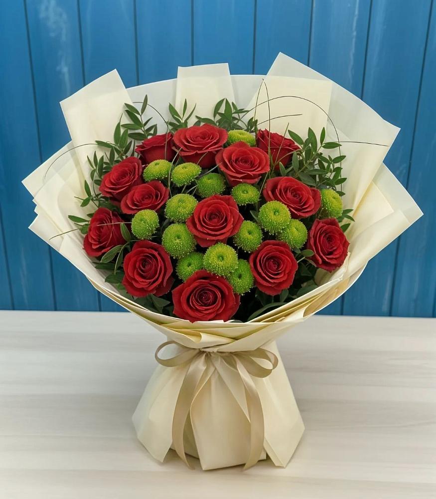 Букет цветов из: Розы и Хризантемы в Кокуй